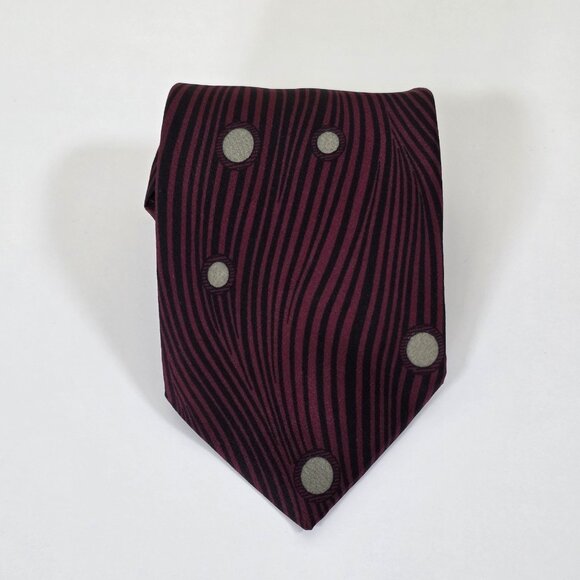 Alan Cherry San Babila Silk Tie Wine Black W/Beige Circles Italy VTG W 3.5 L 56" - Picture 8 of 14